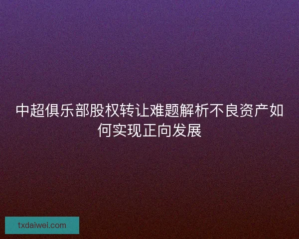 中超俱乐部股权转让难题解析不良资产如何实现正向发展