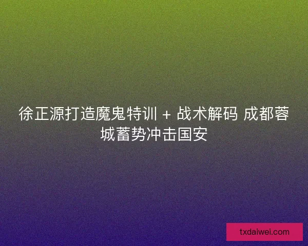 徐正源打造魔鬼特训 + 战术解码 成都蓉城蓄势冲击国安